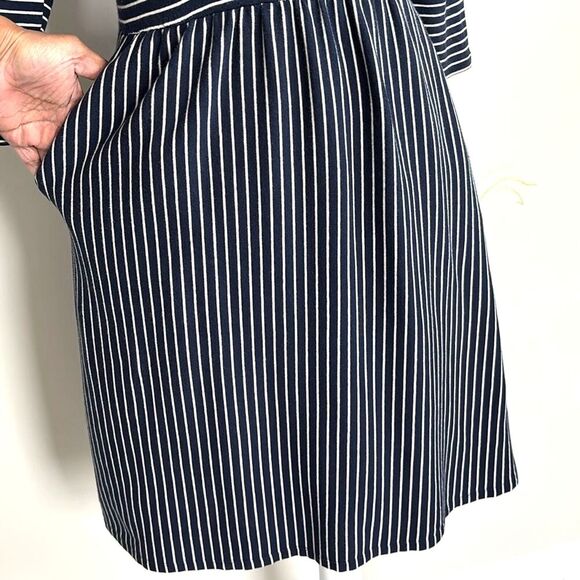 Boden Blue stripe Zip Shoulder Shift Dress Pockets Corpcore  womens size 6 - Picture 4 of 12